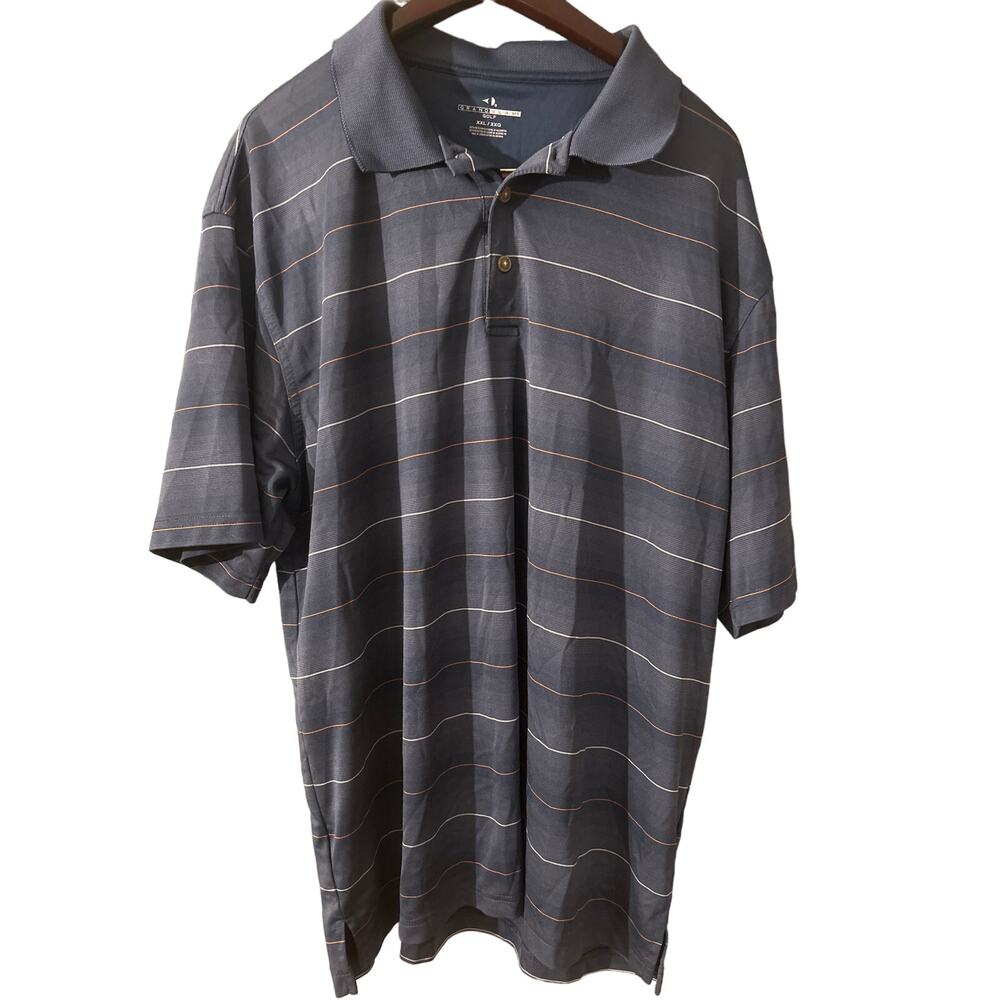 Grand Slam Men’s Golf Polo Shirt XXL Blue with White/Orange Stripe Moisture Wick